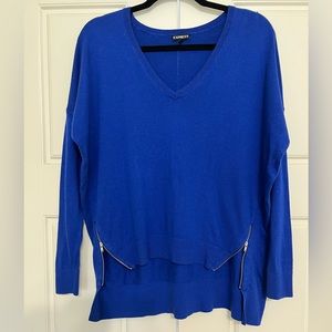 EXPRESS Royal Blue V Neck Sweater with Zipper Details